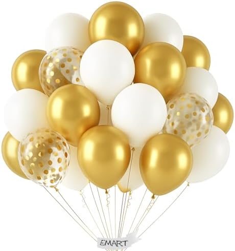 EMART White and Gold Balloons 12 Inch 60pcs, Latex Balloons for Party — frame 1