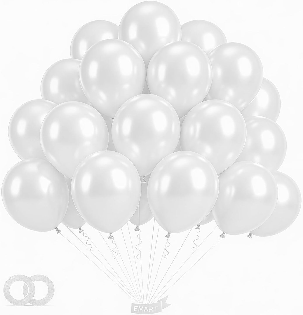 EMART White Balloons 12 Inch 100pcs, Latex Balloons for Party(with Ribbon) — frame 2