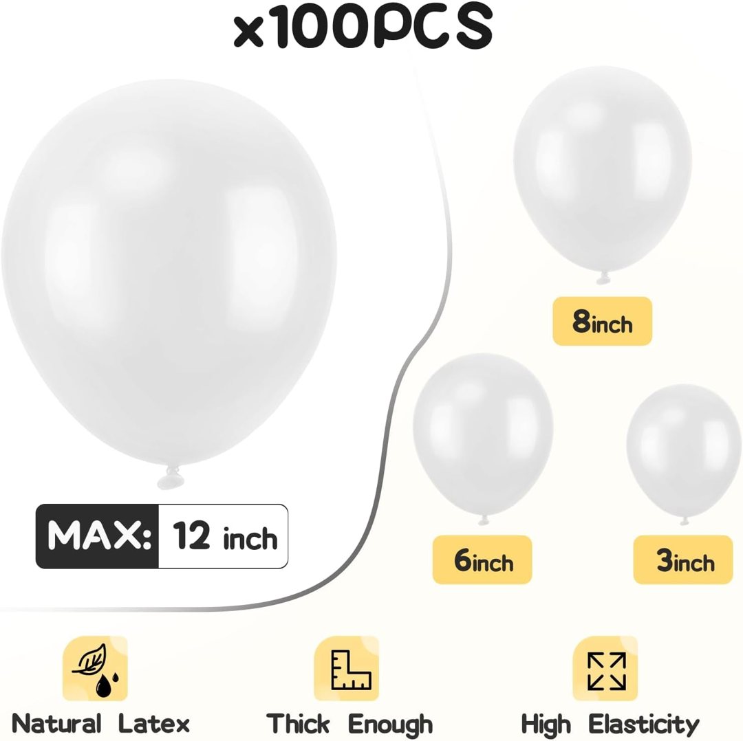 EMART White Balloons 12 Inch 100pcs, Latex Balloons for Party(with Ribbon) — frame 4