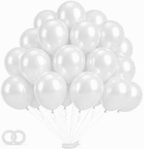 EMART White Balloons 12 Inch 100pcs, Latex Balloons for Party(with Ribbon) — frame 1