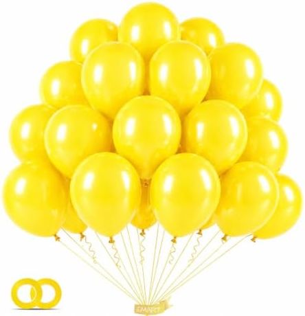 EMART Yellow Balloons 12 Inch 50pcs, Latex Balloons for Party(with Ribbon)